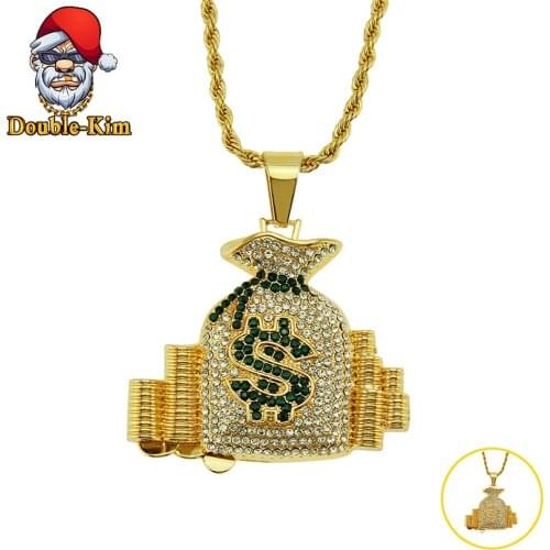 Dollar Sign Money Bag Pendant Necklace Men Hiphop Street Culture Titanium Stainless Steel Fashion Trendy Necklace Man Jewelry