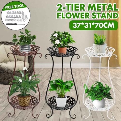 2 Tiers Flower Stand Metal Plant Shelves Pot Stand Flower Display Shelf Garden Patio Home Outdoor Flower Tray Home Decoration