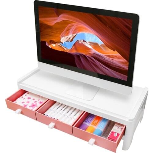 Computer Monitor Riser Laptop PC Stand Desktop Table Storage Organizer Shelf with 3 Drawers Heightening Rack Bracket