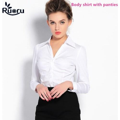 Ruoru Women Career OL Blouse Work Bodysuit Shirt Long Sleeve Blouses for Women Leotards Slim Fit Body Shirt Femininas Shirts