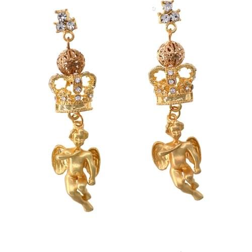 Retro Baroque angel crown crystal long earrings female cross-border electricity business supply earring jewelry