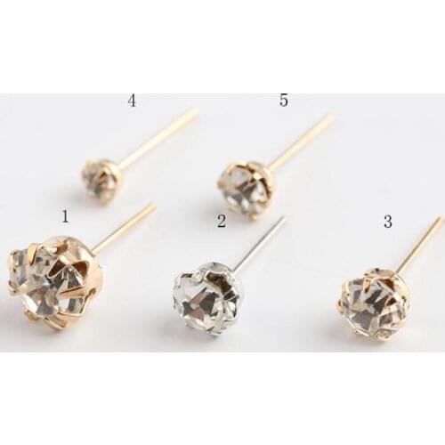 100pcs Copper KC Gold Rhodium Color Earring Post Pin with 4mm 5mm 6mm 8mm Clear Crystal for DIY Women Earring Jewerly Findings