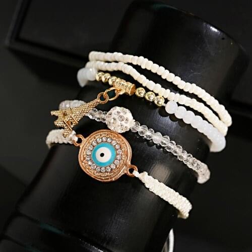 Turkish Evil Eye Bracelets For Women Girl Fashion Beaded Bangle Tower Rope Crystal Accessories For Jewelry Gifts Red Thread 5pcs