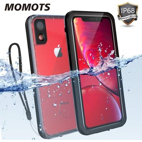 MOMOTS Waterproof Case for iPhone XR Transparent Shockproof Case for Apple iPhone XR 360 Full Protection Cover with Strap