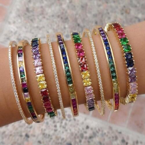 High Quality Baguette Cubic Zirconia Bracelet For Women Men Luxury Jewelry Gold Filled Rainbow Cz Tennis Gorgeous Trendy Bangle