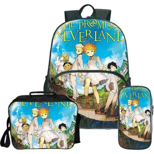 Japanese Harajuku Funny Anime The Promised Neverland Student Large Capacity Canvas Backpack Streetwear Schoolbag School Backpack