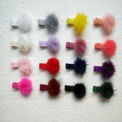 Pompon Ball Hair Clips Hairpins Ties Lovely 3.5cm Natural Fur Pompoms Barrettes Girl Accessories 100pcs GR113