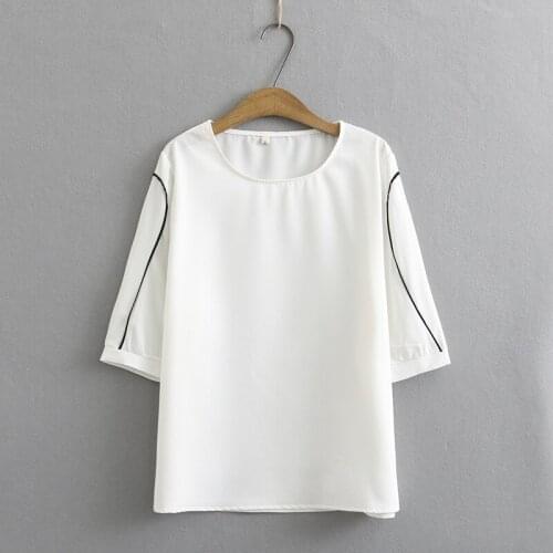 Plus Size Womens White Black Half Sleeve Chiffon Tshirts Simple Officewear Tops Oversized Tee