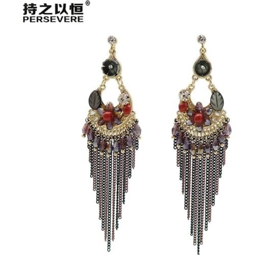Luxury Crystal Chain Dangle Long Tassel Earrings For Women Trendy Party bride earings for wedding Boho Handmade Jewlery