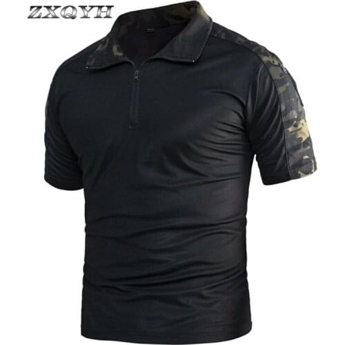 ZXQYHSummer Mens T-shirts Quick Dry Sport Shirts Military Tactical Army T-shirts Combat Hunting Shirts Outdoor Hiking T-shirts