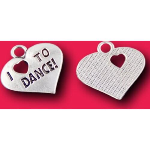 10pcs Silver Plated I Love Dancing Tag Charm Hearts Pendants Earring Bracelet DIY Handmade Jewelry Accessories 18*17mm A285