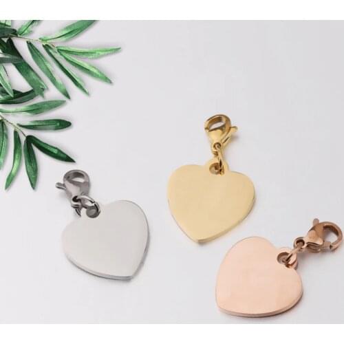 100% Stainless Steel Heart Tag Charms Blank For Engrave Rose Gold/Gold/Silver Color Metal Heart Charm Mirror Polished 20pcs