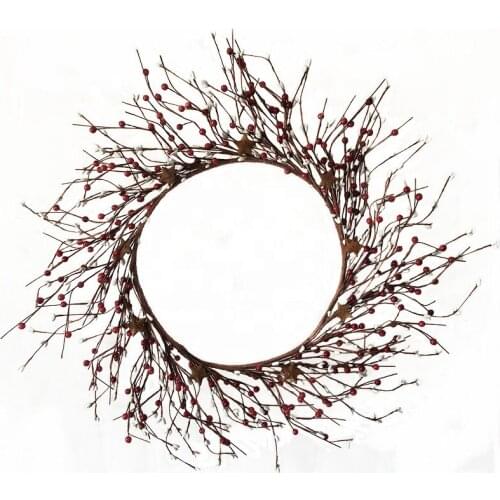 2pcs/lot Hot Sale Christmas Festive Artificial Red Berry Wreath with Rusty Star for Front Door Wall Decor Free Shipping