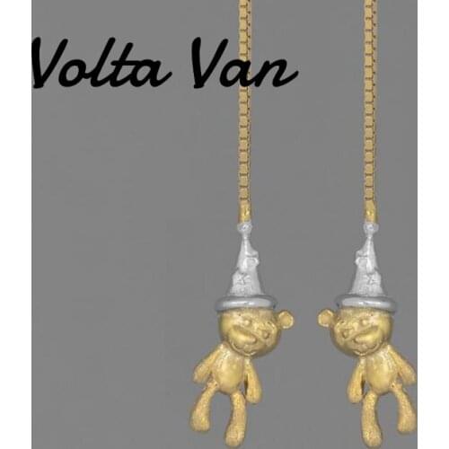Volta Van 925 Sterling Silver Drop Earrings Pendientes Plata 2021 New Cute Bear Fine Jewelry Trendy Concise Silver Earrings