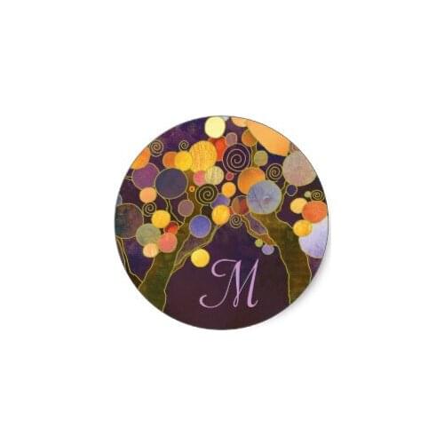 3.8cm Purple Love Trees Monogram Wedding Favor Classic Round Sticker