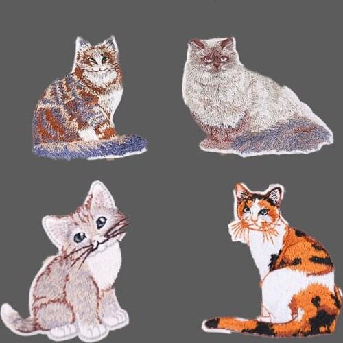 4 Different Styles of Cartoon Animals, Cute Cat Embroidery Patches, Iron On Girl Bags and DIY T-shirt Personality Badges