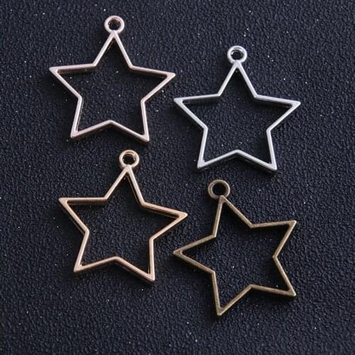 4pcs 32*35mm Four Color Alloy Jewelry Accessories Pentagon Charm Hollow Glue Blank Pendant Tray Bezel