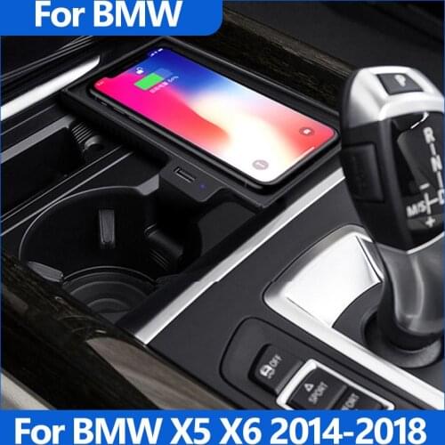 Car QI wireless charger For BMW X5 X6 accessories 15W fast charging pad interior modification parts 2014-2018