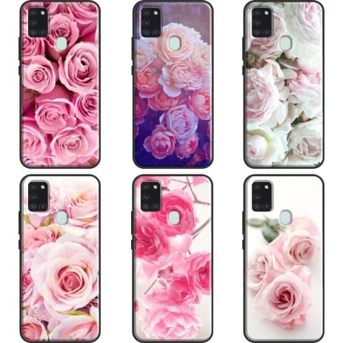 Pink Rose Flower Pattern Case Cover For Samsung A72 A52 A32 A12 A10 A20 A30S A40 A50 A70 A11 A31 A51 A71 A20e A21S