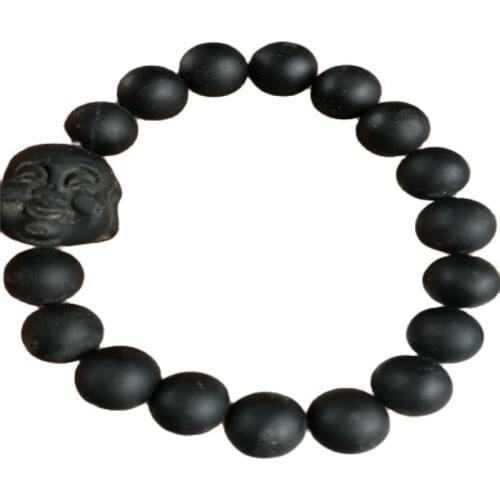 The black stone Buddha head Bead Bracelet Elastic Bracelet