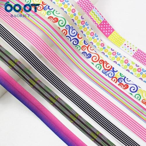 E-20421-641,10yards 5/8'' Geometric pattern Ribbon Elastic Foldover Elastics Stretch Hair Ties Headbands for Baby Girls Hair Bow