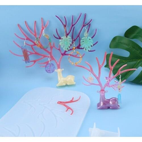 Antler Tree Resin Mold For Jewelry Hanging Organizer Deer Silicone Mold For Necklace Earring Jewelry Display Stand Epoxy Craft