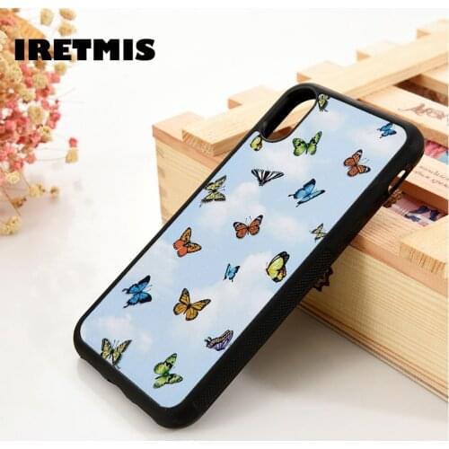 Iretmis 5 5S SE 6 6S TPU Silicone Rubber phone case cover for iPhone 7 8 plus X Xs 11 Pro Max XR Sky & Butterfly Pattern