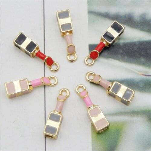 Julie Wang 6PCS Small Enamel Lipstick Charms Zinc Alloy Cosmetic Makeup Pendant Bracelet Jewelry Making Accessory