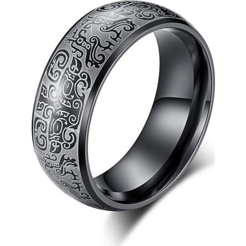 Chinese Style Mythology Animal Gluttonous Amulet Men Boy Signet Ring Golden Black Lucky Stainless Steel Rich Man Engrave Jewelry