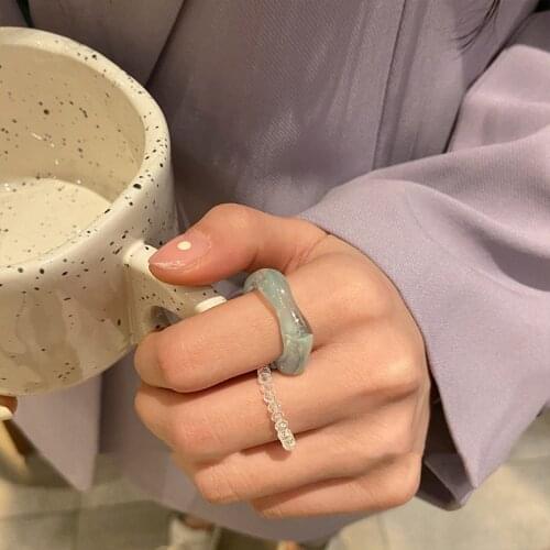 Fashion Retro Simple Ring Transparent Index Finger Ring Stacking Ring Bead Set Resin Ring Cold Wind Female Trend