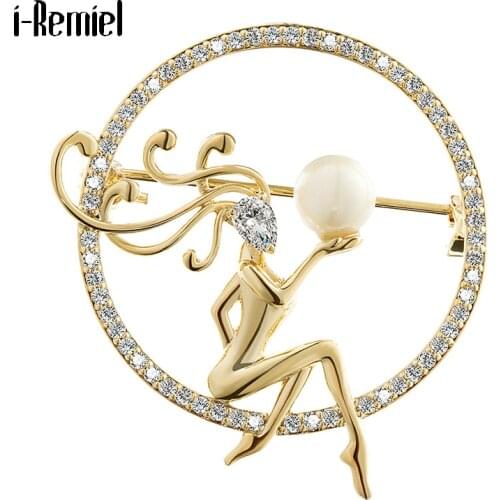 Fashion Fairy Pearl Brooch Jewelry Luxury Pin Gold Metal Crystal Rhinestone Scarf Buckle Suit Coat Pins Women Accessories Gifts