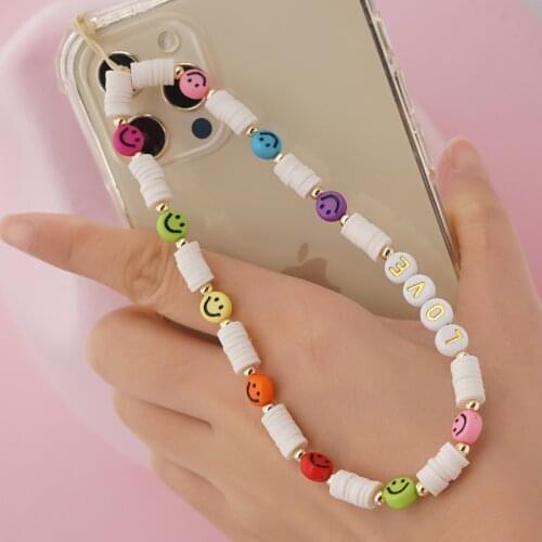 Go2Boho Trendy Phone Chain Strap Mobile Lanyard Polymer Clay Beaded Cord Evil Eye Charm Anti-lost Telephone Jewelry For Women