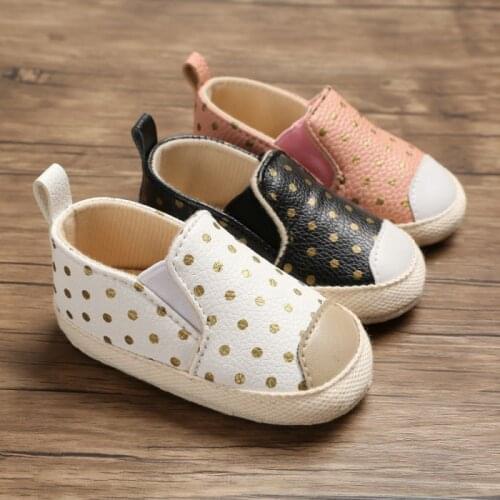 Baby Girls Soft Shoes PU Leather Baby Moccasins Gold Dot Girls First Walker