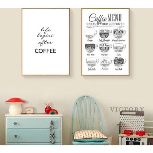 Poster Nordic Coffee Menu Wall Art Print Black and White Art Retro Canvas Painting for Cafe Wall Art Kitchen Coffee Corner Decor