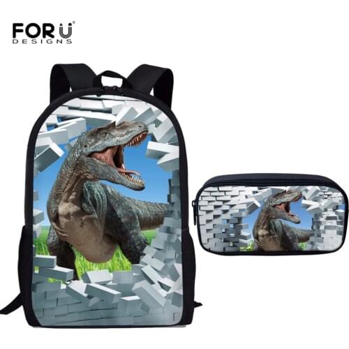 FORUDESIGNS 16 Inch Dinosaur Printing Backpack Set For Children School Bags Boys Student Bookbag Light School Bags for Kids
