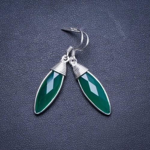 Natural Chrysoprase Handmade Unique 925 Sterling Silver Earrings 1.75" X4253