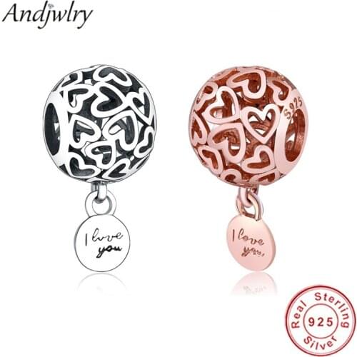 Fit Original Pandora Charm Bracelet 925 Sterling Silver I Love You Charms Dangle Beads 925 Silver DIY Jewelry