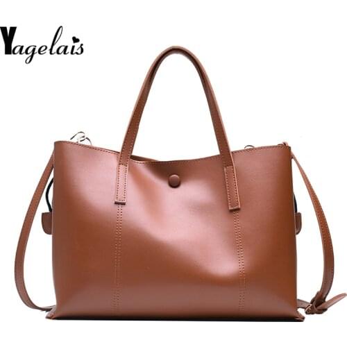 Womens Shoulder Bag Fashion Female Handbag Oil Wax Leather Large Capacity Tote Bag Casual PU Leather Ladies Crossbody Bag