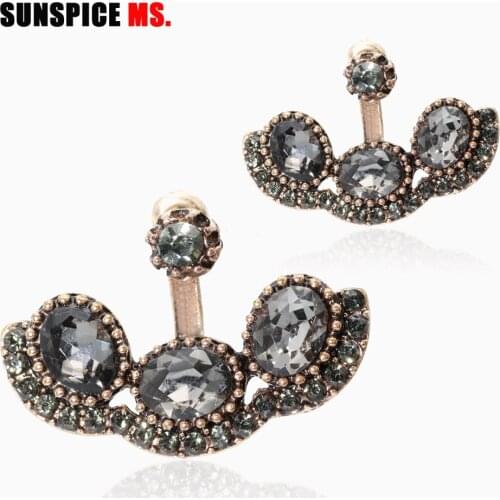 SUNSPICE MS Vintage Gray Crystal Women Drop Earring Round Bead Antique Gold Color Indian Jewelry BOHO Fashion Wedding Bijoux