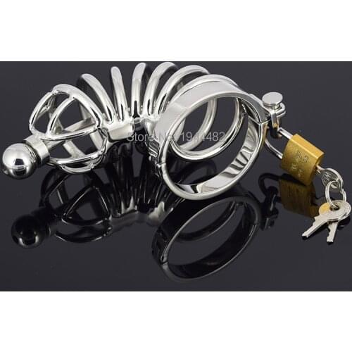 Adult Products Male Chastity Belt With Urethral Sound Stainless Steel Cock Cage Device Penis Plug Urethral Catheter Sex Toys