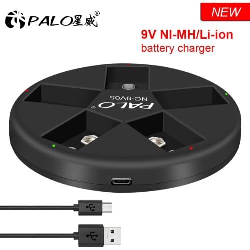 PALO Battery charger 9V 500mAh 9V 6F22 NiMH battery charger 5 slots, charger capable of single charging and dual charging