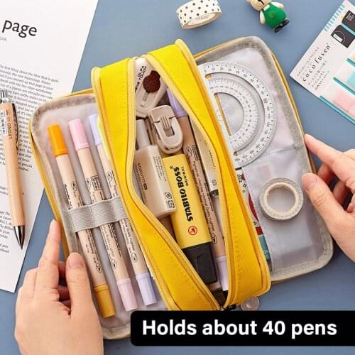 Large Capacity Pencil Case Double Side Canvas Pen Bag Storage Pouch SStationery