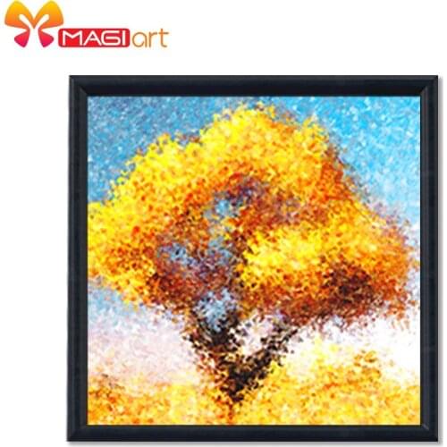 Cross stitch kits Embroidery needlework sets 11CT water soluble canvas patterns 14CT Pastoral Style Golden fall-NCMS007