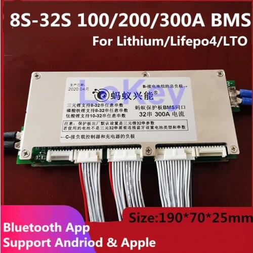 Smart 32S BMS 96V 72V 100A 200A 320A lithium Lipo lifepo4 LTO battery protection board with Bluetooth APP and Screen
