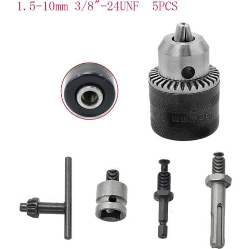 Drill Bit Chuck Clip 5pcs 1.5-10mm 3/8-24UNF Drill Chuck Set Drill Adapter Changed Impact Wrench Into Eletric Drill Chuck Drill