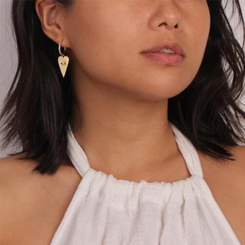 Evil eye engraved cute heart charm hoop earring for women valentines gift simple minimal earrings