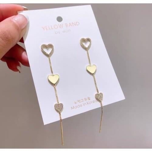 2021 New Gold Color Needle Love Shape Earrings Female Fashion Jewelry Temperament Simple Long Tassel Earrings For Women Gift