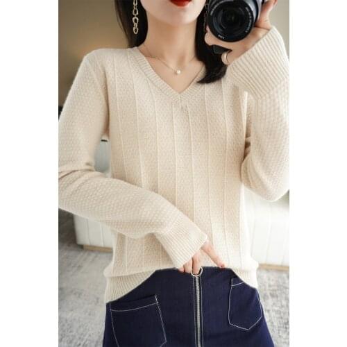 KOIJINSKY 2021 pure wool autumn winter top female V-Neck Sweater knitted sweater