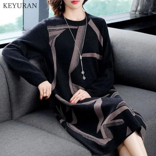 Women Winter Loose Plus Size Sweater Dress Womens Large Size Clothing Autumn Elegant Black Midi Pullover Knitted Dress Vestidos