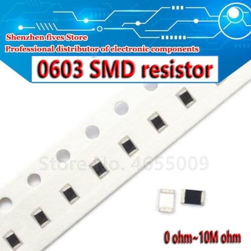 100pcs 0603 SMD 1/8W chip resistor resistors 0 ohm ~ 10M 0R 1K 4.7K 4K7 10K 100K 1 10 100 220 330 ohm 0R 1R 10R 100R 220R 330R